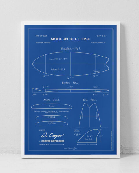 Fish Blueprint A3 Art Print by Cooper/Dollar Signs